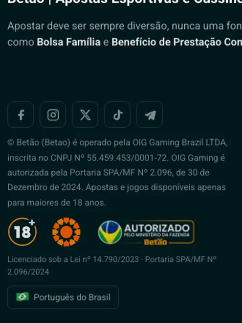 Rodapé do Betão com CNPJ, Portaria SPA/MF e selo Autorizado pelo Ministério da Fazenda